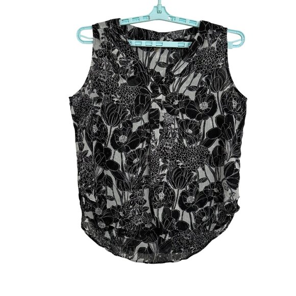 Tommy Hilfiger Tops - Tommy Hilfiger Womens Black White Dark Floral Lined Tank Blouse XL Fairy Whimsy